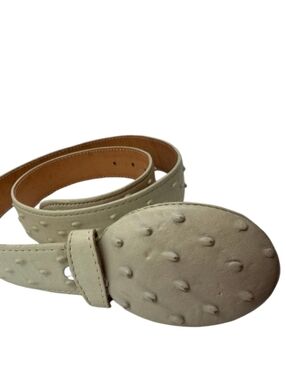 DONALDO Genuine Ostrich Leather Western Belt Cream Ivory Oversized Buckle Sz.40